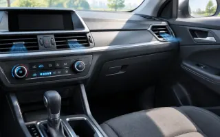 Dashboard climate controls set to full cold with recirculate on a sunny day